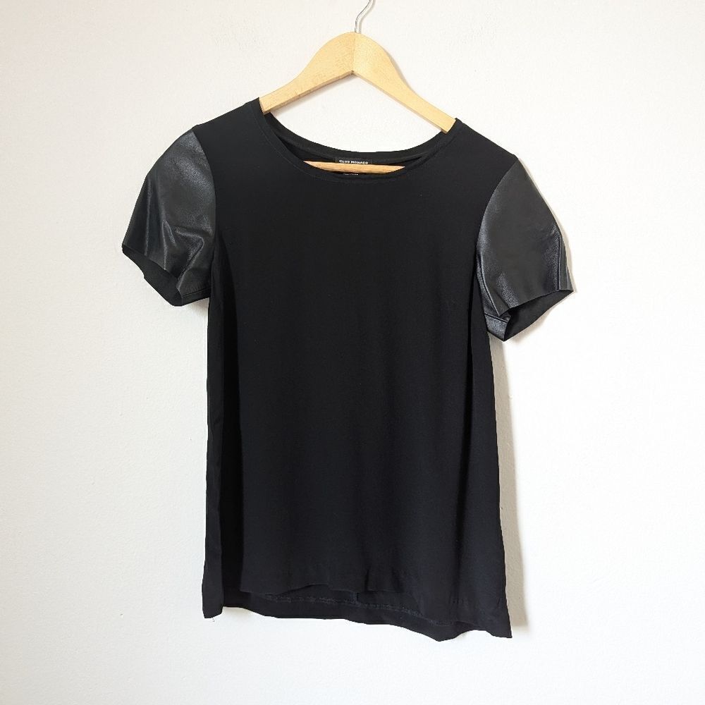 Club Monaco black silk leather short sleeve crewneck relaxed fit T-shirt tee